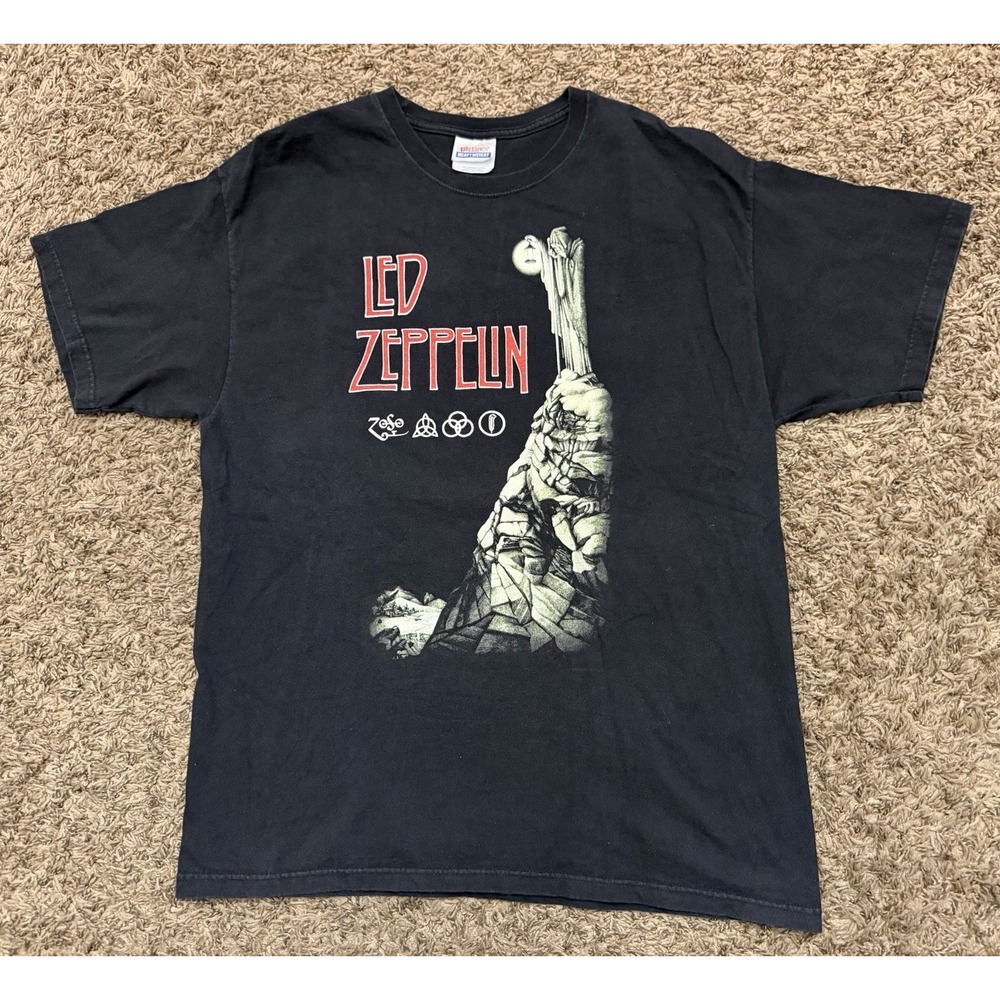 Vintage Y2K Hanes 2001 Led Zeppelin Band Double Sided T-Shirt Men's Size Large
